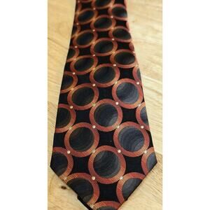 Mens Tie Concepts By Claiborne 100% Silk Hand Made Black Orange Geometric EUC